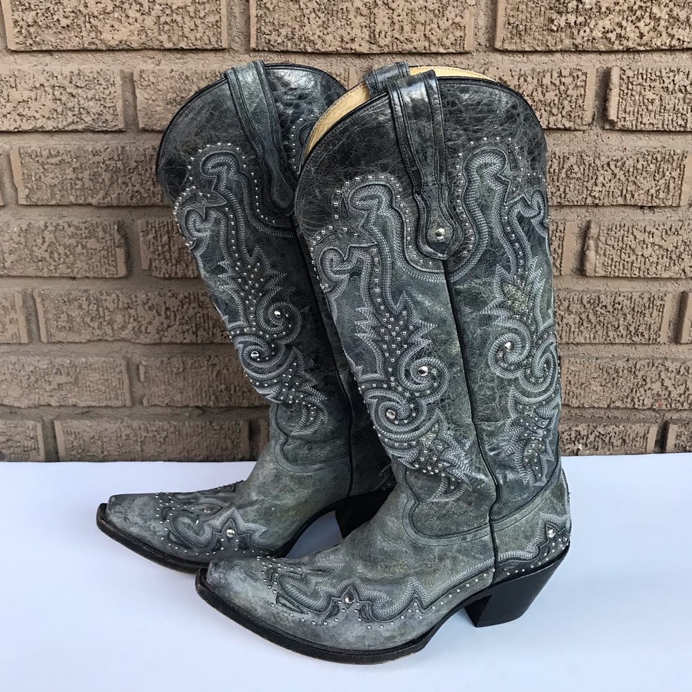 Corral Gray Embroidered Heeled Boots